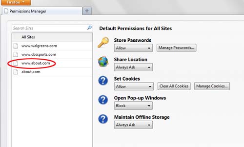 firefox V6 permission manager