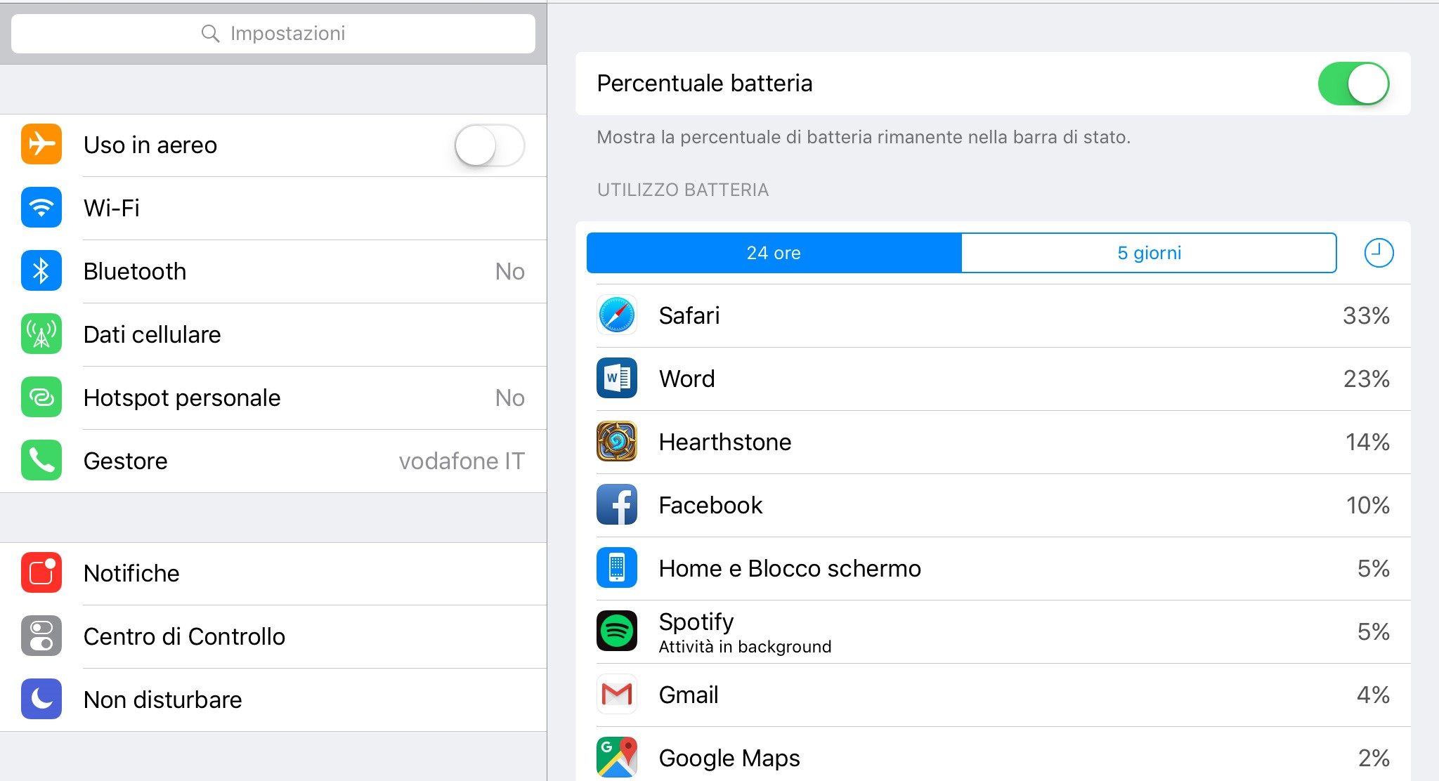 ios9 statistiche batteria