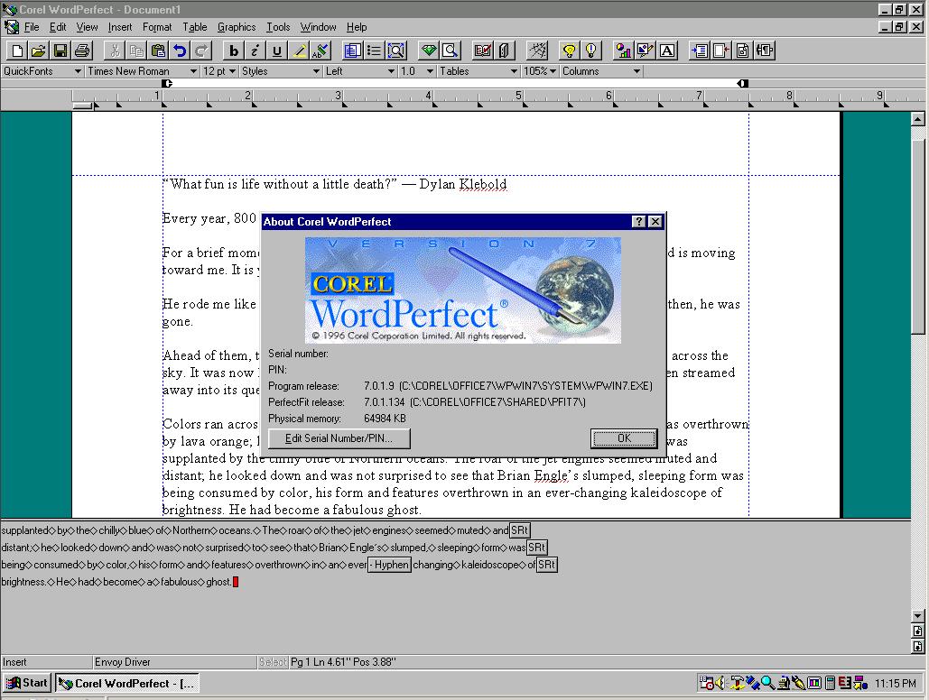 corel wordperfect 7