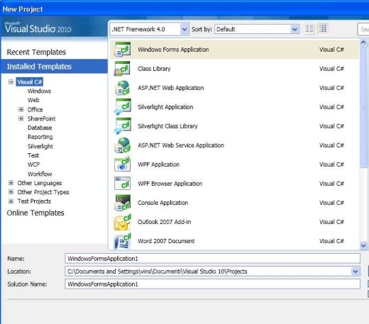 vs2010 newproject
