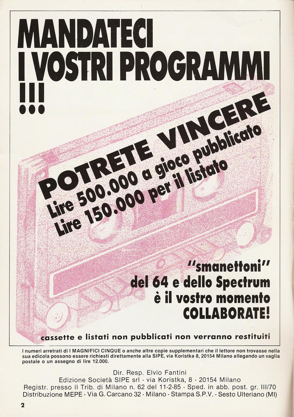 giochi cassette richiestelettori sipe