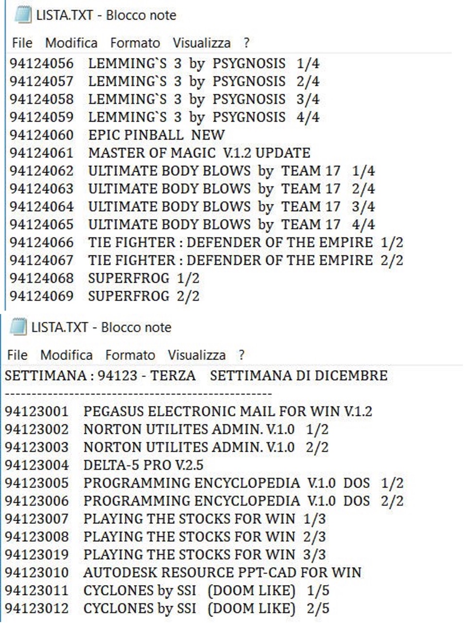 liste testuale