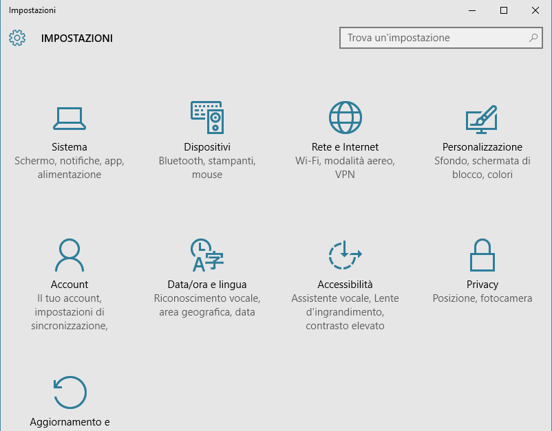 windows10 impostazioni