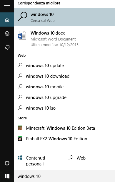 windows10 ricerca