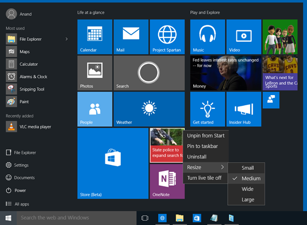 windows10 start