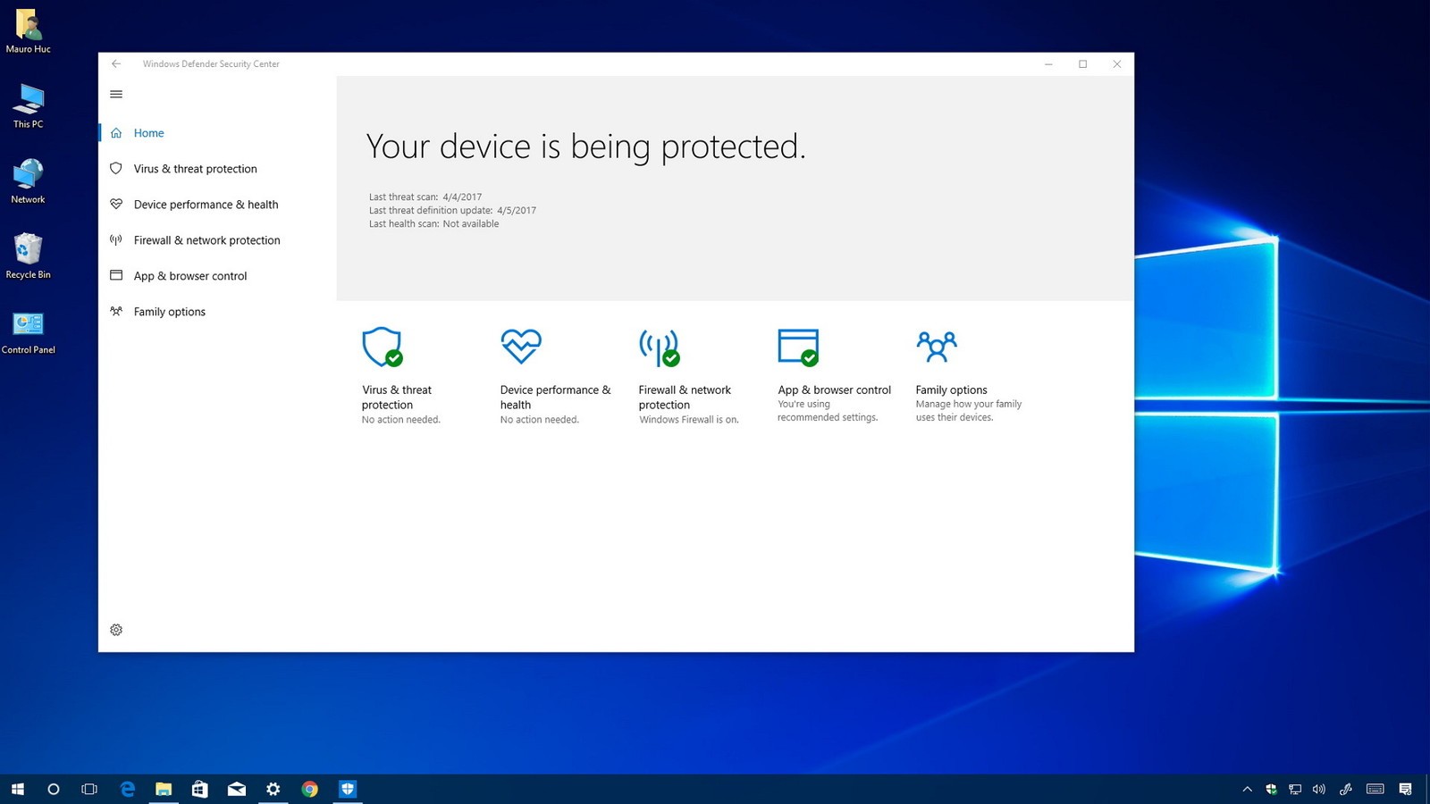 windows10cu defender scurity center